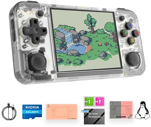 RG35XX H Console de jeu rétro avec système Linux 3,5 pouces IPS écran et carte TF 64 Go intégrée 3 300 mAh autonomie jusqu'à 8 heures Compatible avec 5G WiFi et Bluetooth 4.2 Blanc translucide