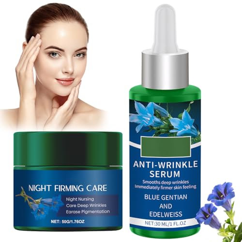 Gesichtsserum+Face Cream,Hyaluron Serum mit Edelweiß und Alpenrose,Blauer Enzian Serum,Bio Festigende Tagespflege,Für Alle Hauttypen Geeignet