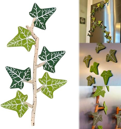 English Ivy Fridge Magnet, 3D Printed Articulating Vines for Refrigerator Decor, Funny Artificial Ivy with Strong Magnets & Stems (1 Pack)