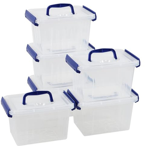Hayixia 6 Pack 3 Litre Clear Storage Boxes with Lids, Small Plastic Organiser Container Box