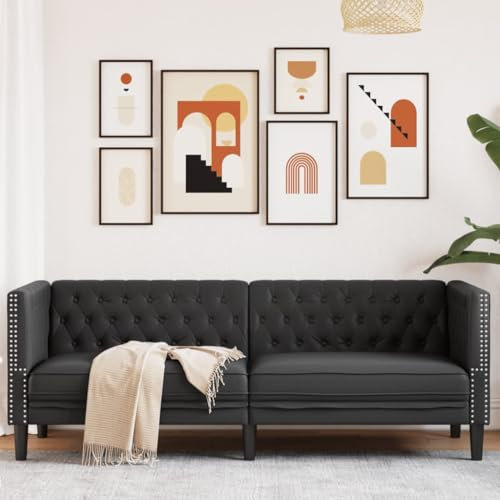 Homgoday Chesterfield-Sofa 3-Sitzer Schwarz Kunstleder Wohnzimmersofa Sitzsofa Sofa Couch Loungesofa Gästesofa Polstersofa Sitzmöbel für Wohnzimmer Büro