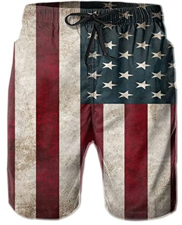 Shorts D'Été pour Hommes Drapeau Américain Plage Maillot De Bain Respirant Shorts De Plage Réglable Maillot De Bain pour Beach, Summer, Surf S