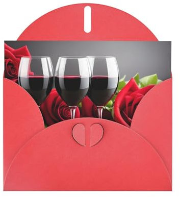 NNSOOD Roses and Glasses of Red Wine Prints Grußkarte, hochwertiges Perlglanz-Papier mit schillerndem Perleffekt