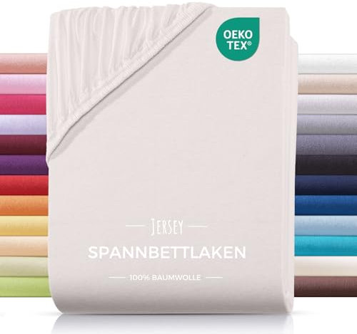 Carpe Sonno® Jersey Spannbettlaken 180x200cm Baumwolle | Laken Creme mit Einlaufschutz & Bügelfrei Matratzenbezug bis 22cm | Bettlaken 180x200 Baumwolle | Leintuch 180x200 | Spannbetttuch 180 x 200
