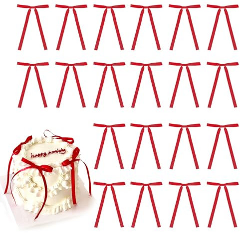 Kinretixia 20 Stück Rot Cupcake Topper mit Schleife, Cupcake Picker, für Brautparty, Babyparty, Kuchen, Dessert Picker, Dekoration für Baby Mädchen, Geburtstag, Hochzeit