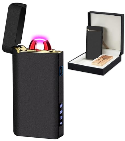 SKRFIRE Winddichtes Elektrisches Feuerzeug Wiederaufladbar - Plasma Arc Design, USB Aufladung, Digitale Batterieanzeige, Unverzichtbar für Survival, Wandern & BBQ(Mattes Schwarz)