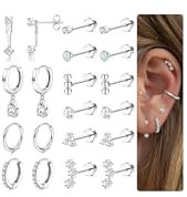 Roheafer Orecchini con schiena piatta ipoallergenici orecchini dorati cartilagine per piercing multipli 20 g, orecchini chirurgici in acciaio inox per donne, Acciaio inossidabile, Gemma di zircone