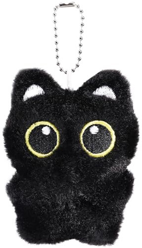 Tinoaly Porte-Clé Peluche Chat, 9,5x7,5cm Adorable Pendentif en Peluche Chat Noir Accessoire Kawaii Cadeau pour Les Amoureux des Chats pour Sacs à Main Sacs Dos et Portefeuilles