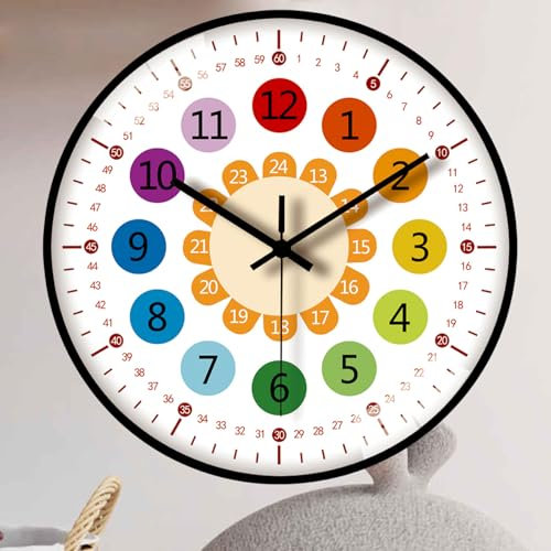 GBKDQQ Reloj de pared infantil sin ruido de tictac, 20 cm, reloj de pared infantil, reloj de aprendizaje para habitación infantil, para niñas y niños, para habitación de los niños, cocina, salón