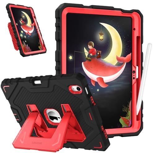 Fintie Kinder Hülle für iPad A16 11 Generation 11 Zoll/iPad 10. Gen 10.9 | Robuster Rundum-Schutz, Stoßfeste Kinder Schutzhülle mit Stifthalter & Ständer für Hoch- & Querformat, Schwarz/Rot