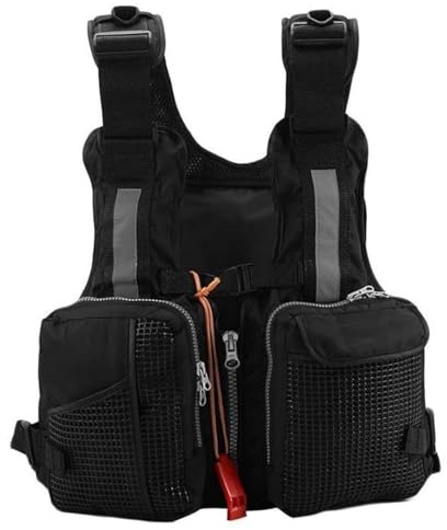 Fliegenfischerweste mit Reißverschluss und Verstellbarem Gürtel, Angeljacken for den Wassersport(Schwarz)