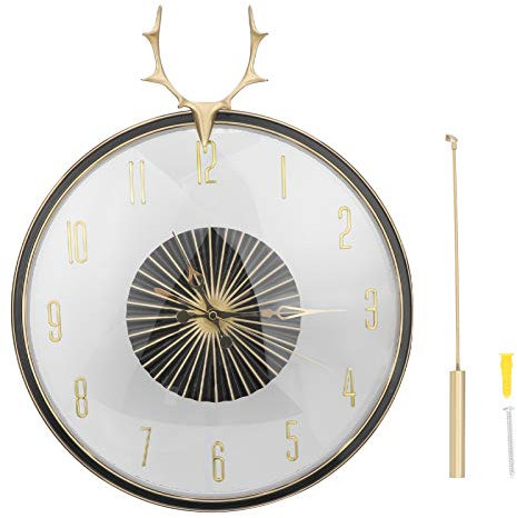 Baxnore Pendel-Wanduhr aus Messing mit Geweih, 42,5 cm, rund, mit Glas überzogen, mit doppelter Bewegungssteuerung für die Dekoration im Homeoffice