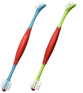 ETIALURE 2PCS Double Headed Dog Toothbrush, Dual Ended 360 Degree Cat Teeth Cleaning Products, Dental Cleaning with Dog Toothpaste and Plaque Remover (Blue + Green)