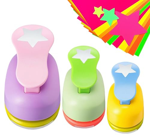 Woalopted Papierstanzer Set, 3 Stück Stanzer Stern, Tragbarer Locher Für Bastelarbeiten Grußkarten Kunstwerke Und Umschläge, Klare Stanzungen, Saubere Kanten