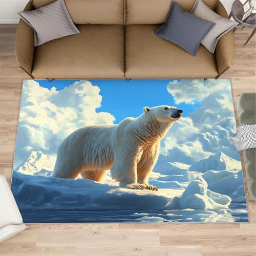Eisbär-Teppiche für Wohnzimmer, 120 x 170 cm, Gletscher-Nachttisch, für Schlafzimmer, Polarregion, Büro, Bodenteppiche, rutschfest, waschbar, für Küche, Mädchen, Kinderzimmer