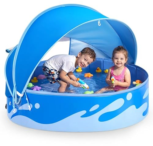 Peradix Piscines et Bassins pour Enfants, Pataugeoire per Bambini con Tenda parasole – 120 cm Pieghevole Piscina da Giardino e Viaggio| Tenda per Bambini e Tenda da Spiaggia, per 2-3 Bambini