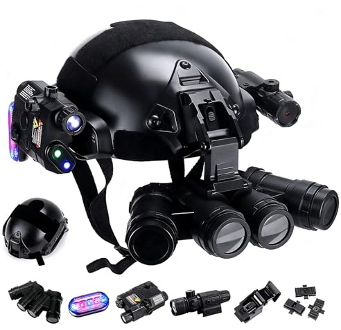 LZAQHMT Schnell Taktisch Kinderhelm Set Mit Nachtsichtgerät (Vieraugenmodell), Taschenlampe Multifunktional Airsofthelm Jungen for CS-Jagd-Cosplay Ausrüstung(BK)
