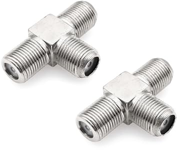 JZK 2X Conector Divisor en T 3 vías Tipo F, Adaptador Divisor Cable coaxial TV por satélite Hembra F a Hembra Doble, combinador Antena TV 75 ohmios para Cable, módem, decodificador, Receptor satélite