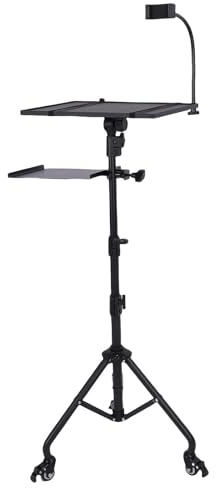 Qcwwy Alloy Height Adjustable Projector Tripod Stand with Wheels Brake 3 Tier Trays for Laptop Gaming Console Visual Equipment Home Office Floor Mount
