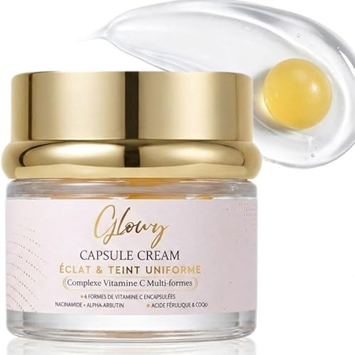 Glowy Capsule Cream Vitamine C – Crème Visage Hydratante en Capsules – Éclat, Anti-Teint Terne, Peau Lumineuse – Soin Visage Peaux Fatiguées et Sensibles – 55 g