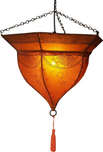 GURU SHOP Henna Leder Deckenlampe/Deckenleuchte - Mali Orange, 34x41x41 cm