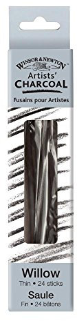Winsor & Newton Willow Charcoal Thin Sticks, Grey, 24 Count (Pack of 1)