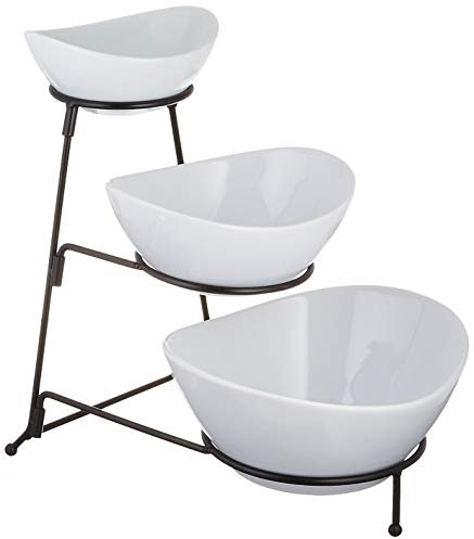 Gracious Dining Three-Tier Oval Serving Bowl Set, White And Black
