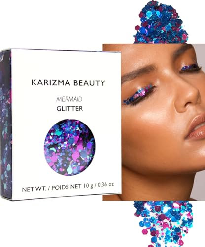 KARIZMA Mermaid Glitter. 10g Chunky Face Glitter, Hair Glitter, Eye Glitter and Body Glitter for Women. Rave Glitter, Festival Accessories, Cosmetic Glitter Makeup. Loose Glitter Set