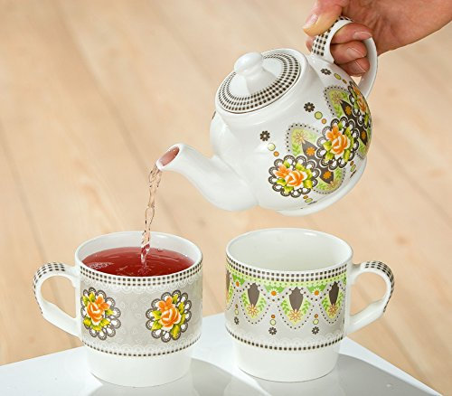 GILDE Porzellan Set Tee Set für 2 Blütenblatt Tea for Two 492064 Grün Weiß