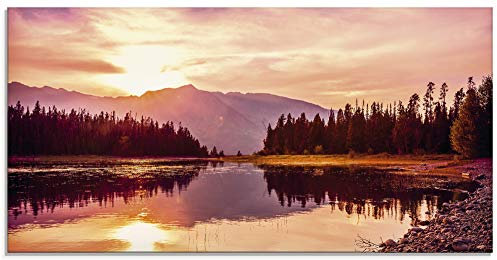 ARTland Wanddeko Glasbilder Wandbild Glas Bild einteilig 100x50 cm Querformat Natur Landschaft Wald See USA Amerika Grand Teton Sonnenuntergang S5YA