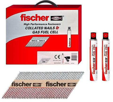 fischer Galvanised Frame Nail (GVZ) with Ring Shaft FF NFP 75 x 2.8 mm + 2 Gas Cartridges 1 Set 534706