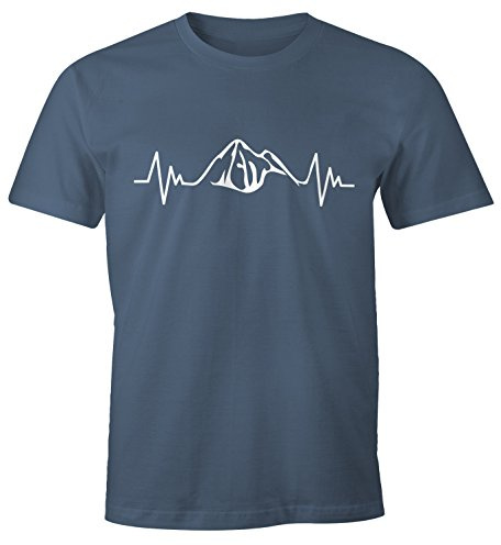 MoonWorks Herzschlag Berge Herren T-Shirt Heartbeat Mountain Denim XXL