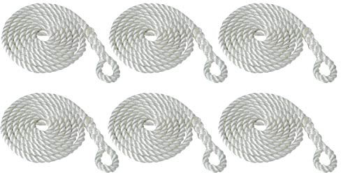 Savage Island 6 Pack 8mm 2.5m Fender Line Rope Tie Boat Yacht Canal Barge - Spliced Loop At One End (White)