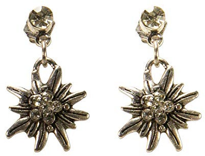 Alpenflüstern Trachten-Ohrstecker Strass-Edelweiß mini hängend - Damen-Trachtenschmuck, Trachten-Ohrringe (klar) DOR046