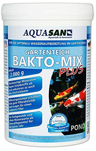 AQUASAN Gartenteich BAKTO-Mix Plus (Wasseraufbereitendes Pflegeprodukt - Leistungsstarke Mikroorganismen, hochwertige Mineralien für kristallklares Teichwasser), Inhalt:2 kg