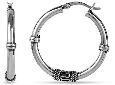 LeCalla Sterling Silber Schmuck Bali Hoop Click-Top Ohrringe für Frauen 22 MM