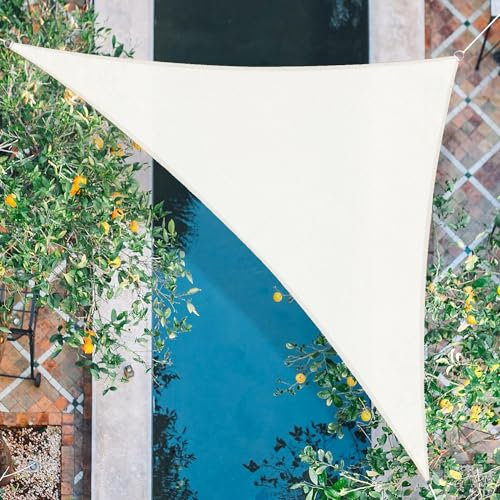 HENG FENG Voile d'ombrage Triangulaire 3x3x4.25m HDPE Toile Ombrage Auvent Respirant Protection des Rayons UV pour Extérieur Jardin Terrass Balcon Couleur Beige