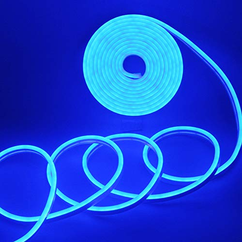 YM E-Bright Bande LED Néon Flexible,5M IP65 Etanche Découpable Ruban LED,DC 12V 600 SMD 2835 LED Bande Lumineuse pour Décoration Intérieure et Extérieure, DIY(Bleu)