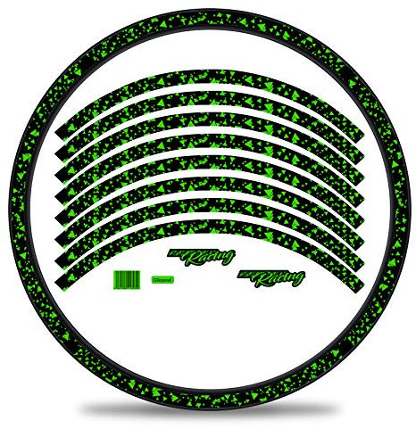 16-teiliges Set Felgenrandaufkleber Sticker für Fahrrad Felgen im Delta Design Komplett Set für 27 29 für Rennrad Mountainbike MTB Laufrad RX028 (Neon Grün, Glanz)