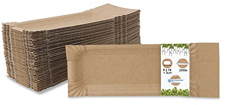 BIOZOYG Pappteller mit Abriss eckig I Maße 8 x 18 + 3 cm Abriss I Imbissteller braun aus Recyclingkarton für Pommes Currywurst etc I recycelbar - umweltfreundlich I Pommesschalen 2000 Stück