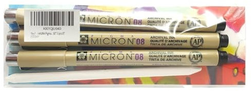 SAKURA Pigma Micron Schwarz 08. Set mit 3 Stück + 1 CARTE UND ESTOMPE