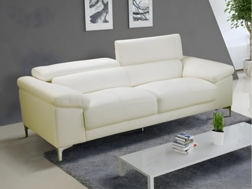 Vente-unique-Ledersofa 3-Sitzer - Weiß - Solange