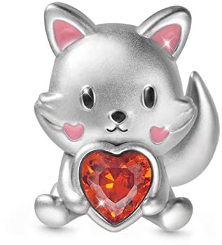 GNOCE Umarmt Herz Edelstein Charm Sterling Silber Tierperle Schmuck Für Frauen Mädchen Tochter Fit Schlangenkette Armbänder/Halskette (Fuchs)