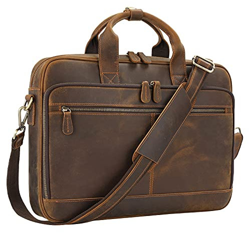 Jack&Chris Maletines de cuero para hombre, bolso de mensajero portátil para hombre, bolso de hombro de 15.6 pulgadas, estuche para trabajo JC44-8, marrón