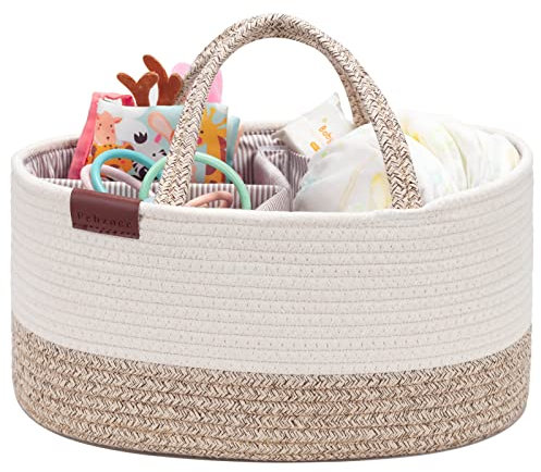 Febzoce Baby Nappy Caddy Organiser, Diaper Changing Bag Newborn Shower Gift Basket 38 x 26 x 18 cm, Neutral Brown