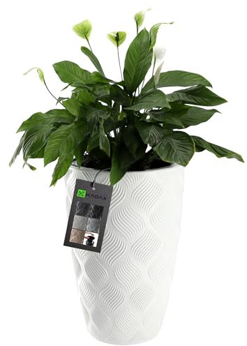 KADAX Vaso da fiori con inserto e manici, in plastica in 5 misure, vaso resistente ai raggi UV, vaso alto resistente alle intemperie, vaso con effetto 3D (colore bianco, altezza: 58,5 cm)