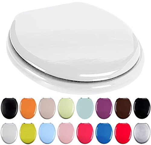 TIENDA EURASIA - Tapa WC Semidura con Bisagras de Acero - Tapadera Universal de 43,5 x 37,5 cm de Madera de Densidad Media para Inodoro (Blanco)