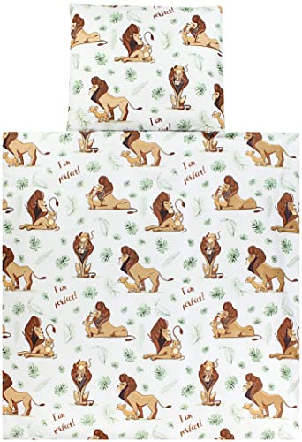 TupTam Unisex Baby Wiegenset 4-teilig Bettwäsche-Set: Bettdecke und Kopfkissen mit Bezug, Farbe: Löwe/Braun/Grün, Größe: 80x80 cm
