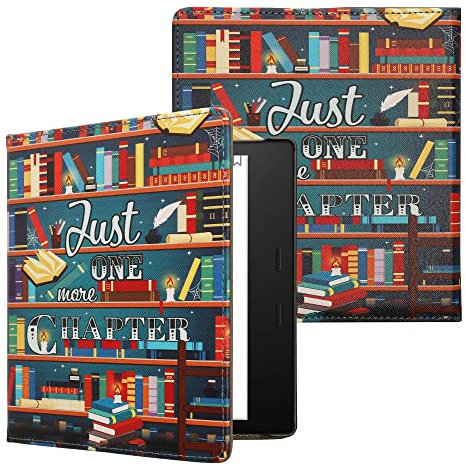 kwmobile Case Compatible with Amazon Kindle Oasis 10. Generation Case - PU Cover w/Strap - Library Motto Multicolor