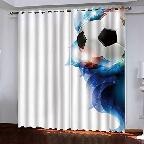 ZAPVI Fenster Vorhang Schlaufen-Vorhang Schwarz & Weiß & Fußball Dekorative Gardine Schlaufenschal Fenster-Schal 2er Set Größe:2 x B110 x H215cm